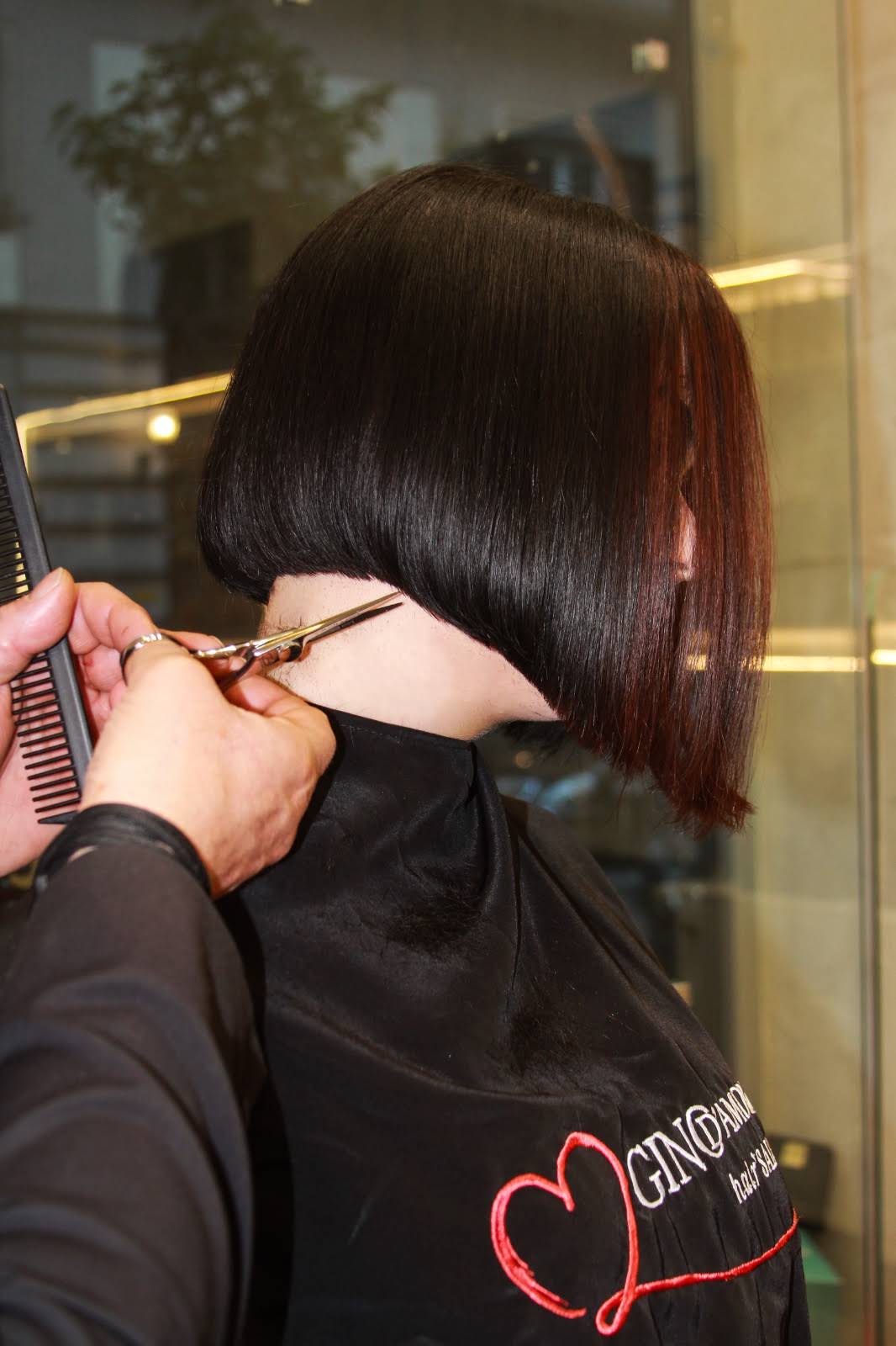 Haircut in progress at Gino D'Amore